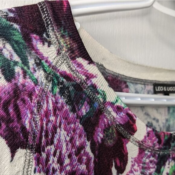 LEO & UGO purple floral shirt rayon nylon Small @i - Picture 5 of 13